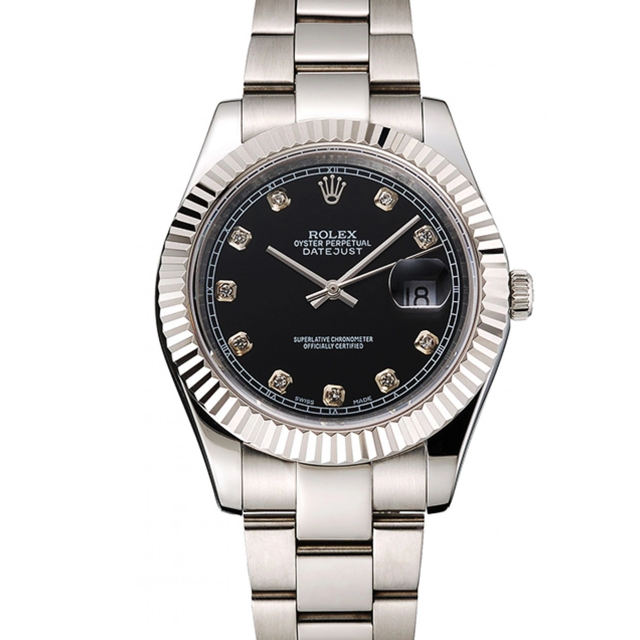 AAA Replica Watches Rolex Dimond And Bracelet Black Marks Stainless Hour Case Steel Dial Datejust Swiss 0628